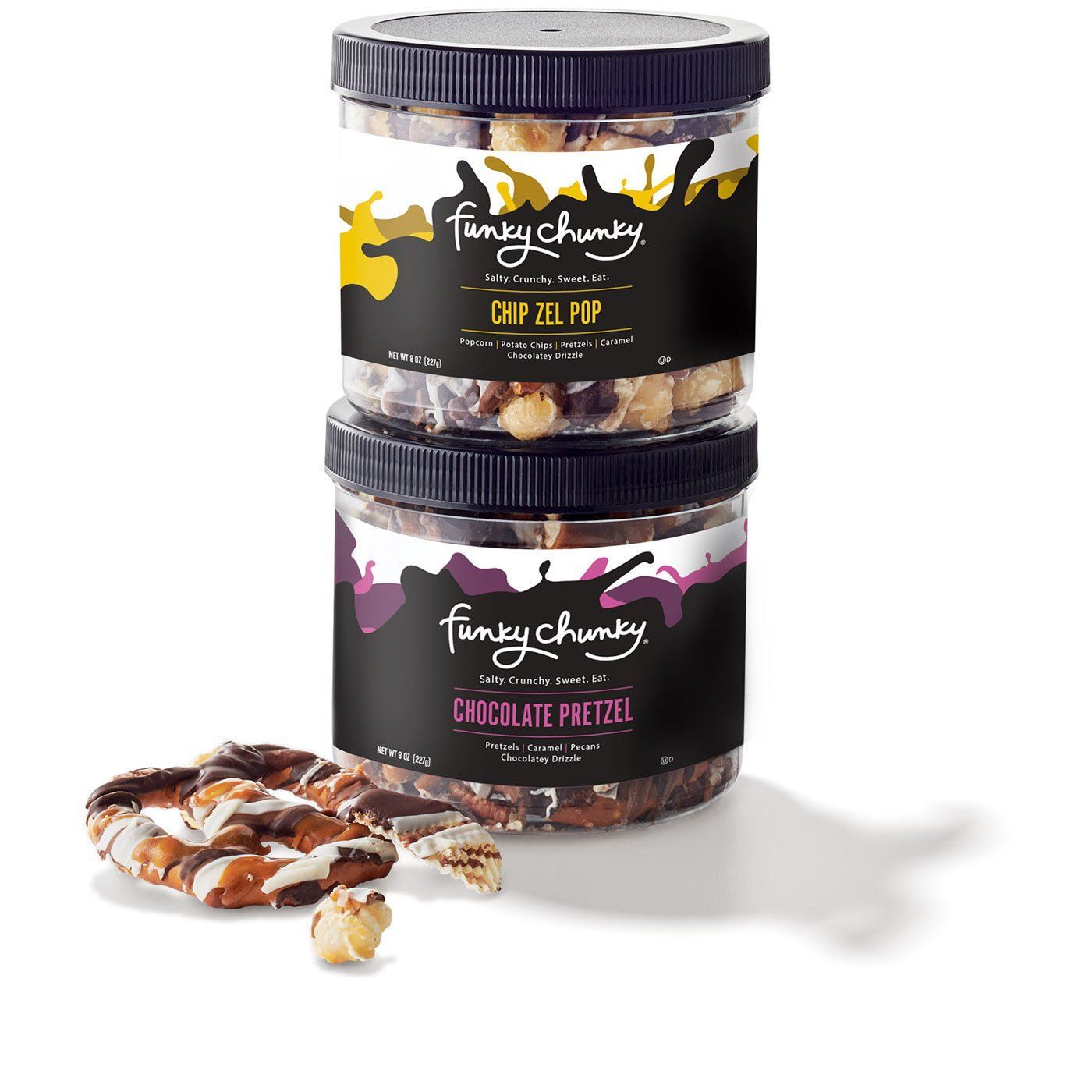 Double Mini Gift Pack-td {border: 1px solid #ccc;}br {mso-data-placement:same-cell;} Features two of our favorite flavors: Chip Zel Pop with crunchy potato chips, salty pretzel sticks and gourmet popcorn drizzled with caramel and three different chocolate-y layers & Chocolate Pretzel with caramel and chopped pecans, drenched in three chocolates. This gift is a terrific way to make someone's day