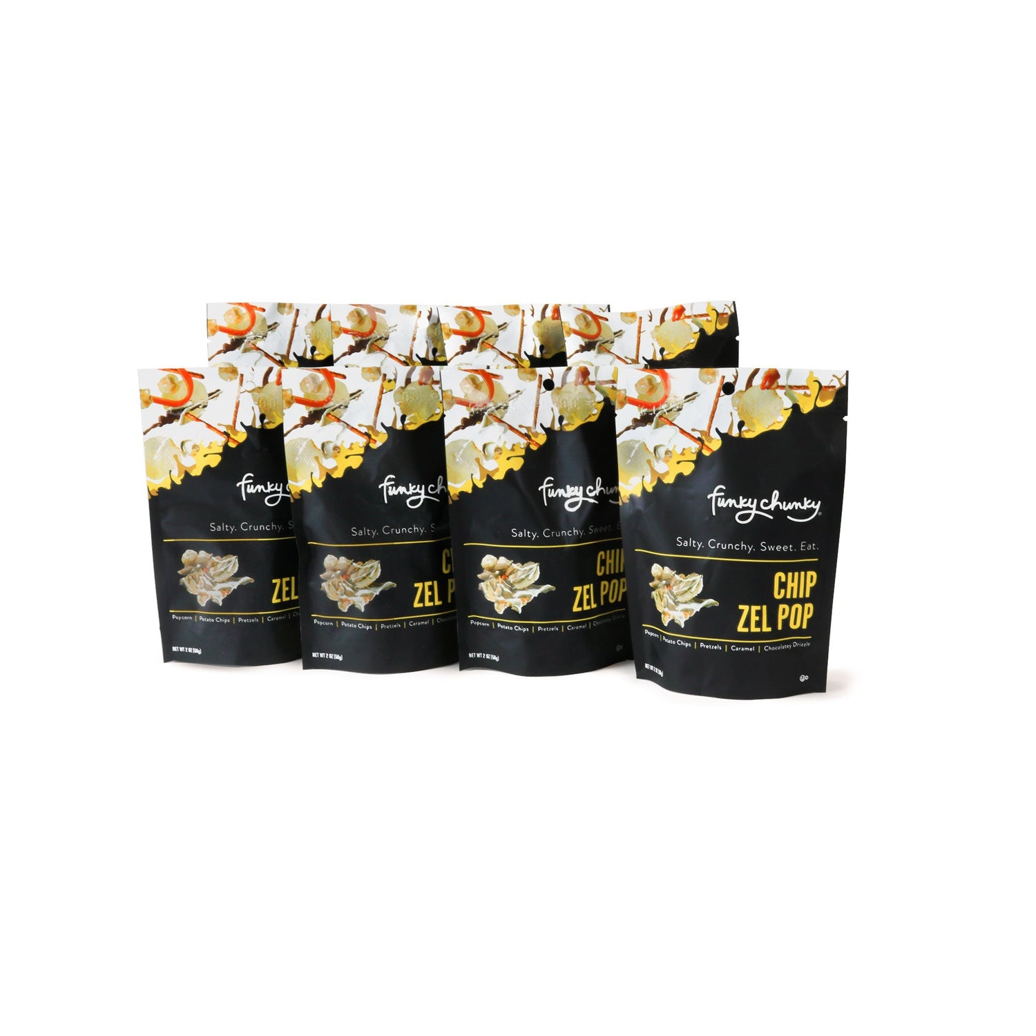 Small Bags | 2 oz - 8 pack-This delightful small bag is perfect for party favors, hospitality bags and stocking stuffers. Each bag contains two servings. Includes eight 2 ounce bags.-Funky Chunky